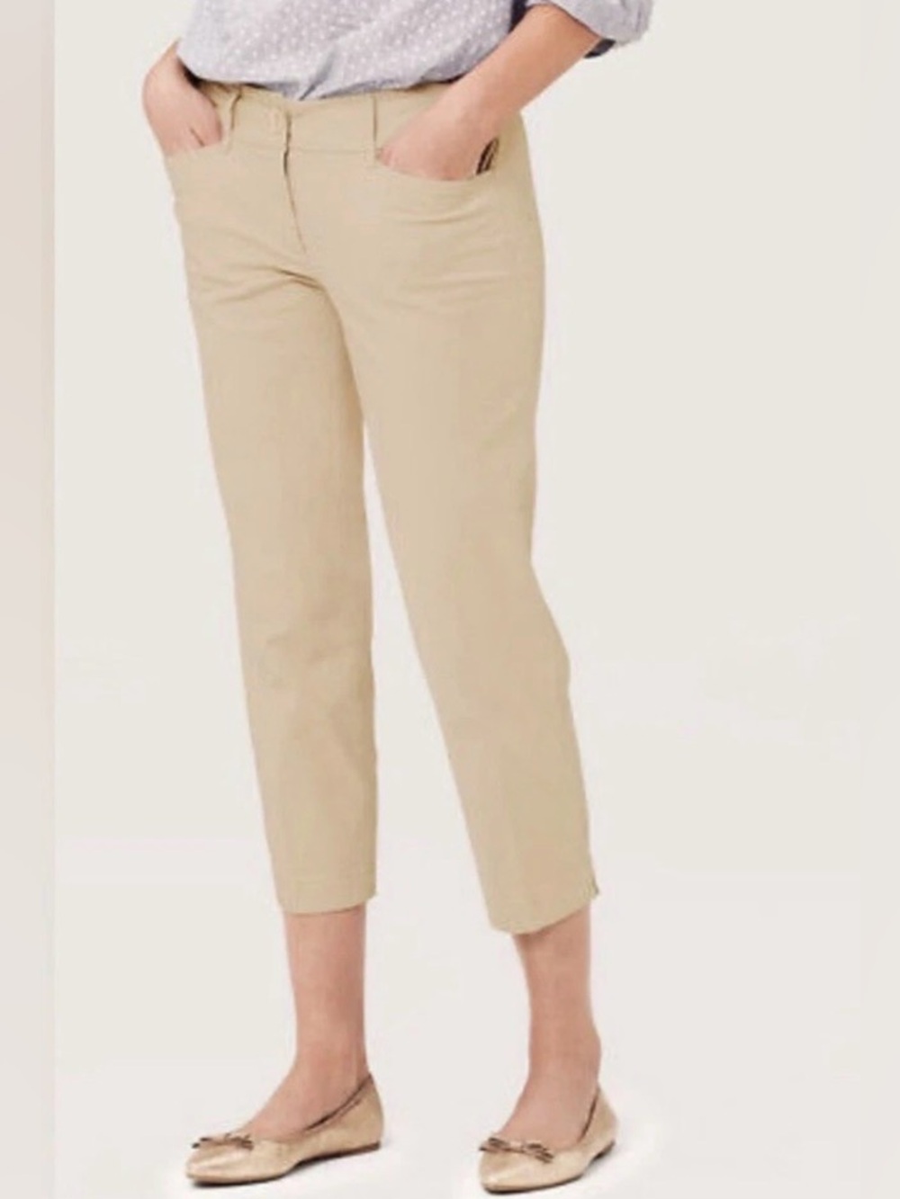 Ann Taylor LOFT Marisa Beige Khaki Flat Front Chino Cropped Capri Pants Size 12